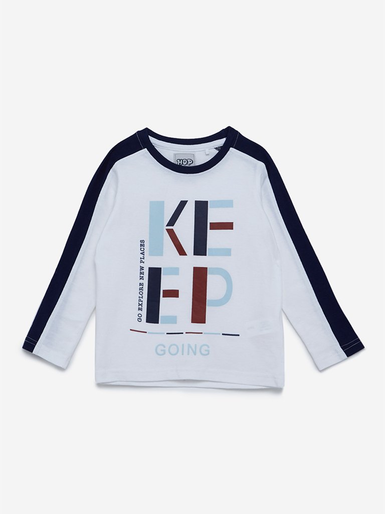 HOP Kids White Text Printed T-Shirt