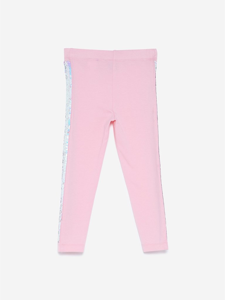 HOP Kids Light Pink Sequinned Leggings