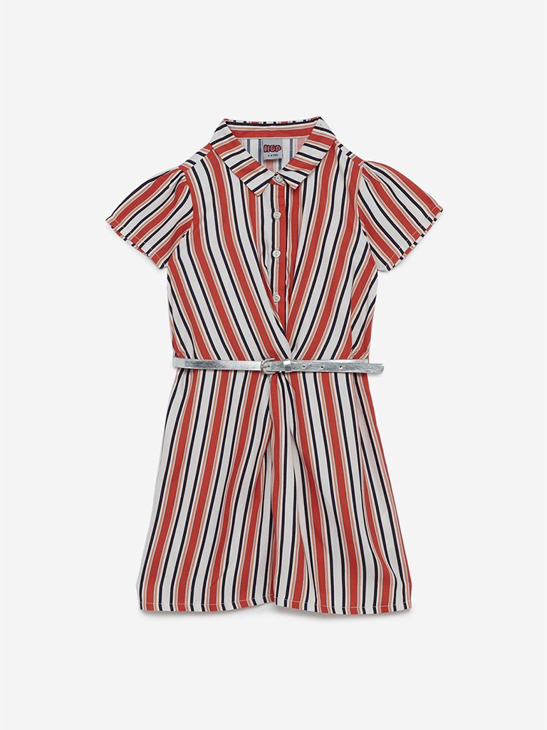 HOP Kids Orange Striped Jessie Dress With Belt