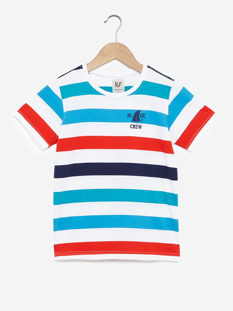 Y&F Kids Multicolour Striped Pure-Cotton T-Shirt