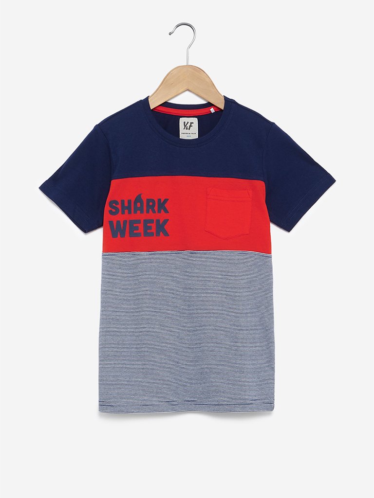Y&F Kids Indigo Colour-Blocked T-Shirt