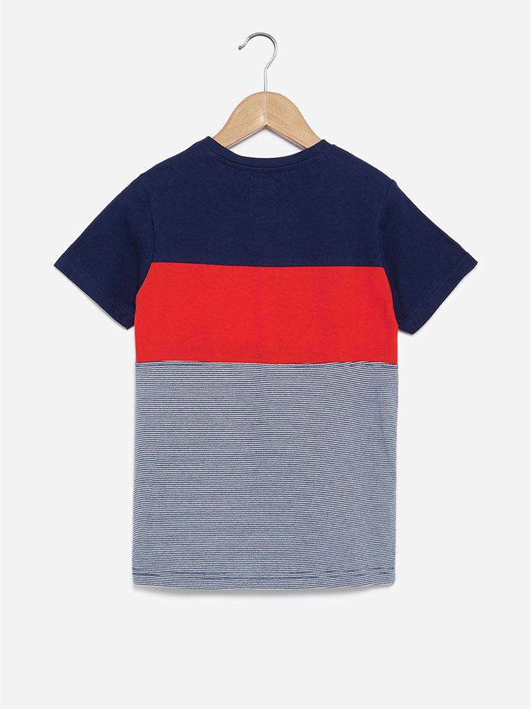 Y&F Kids Indigo Colour-Blocked T-Shirt