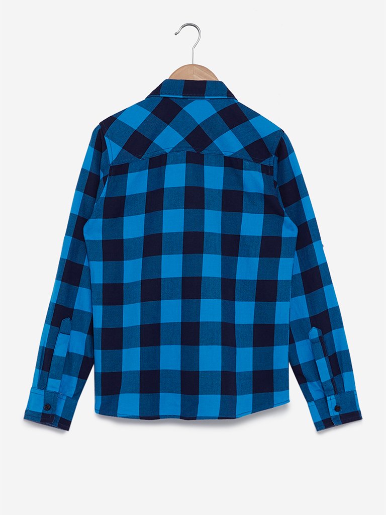 Y&F Kids Blue Checkered Pure Cotton Shirt