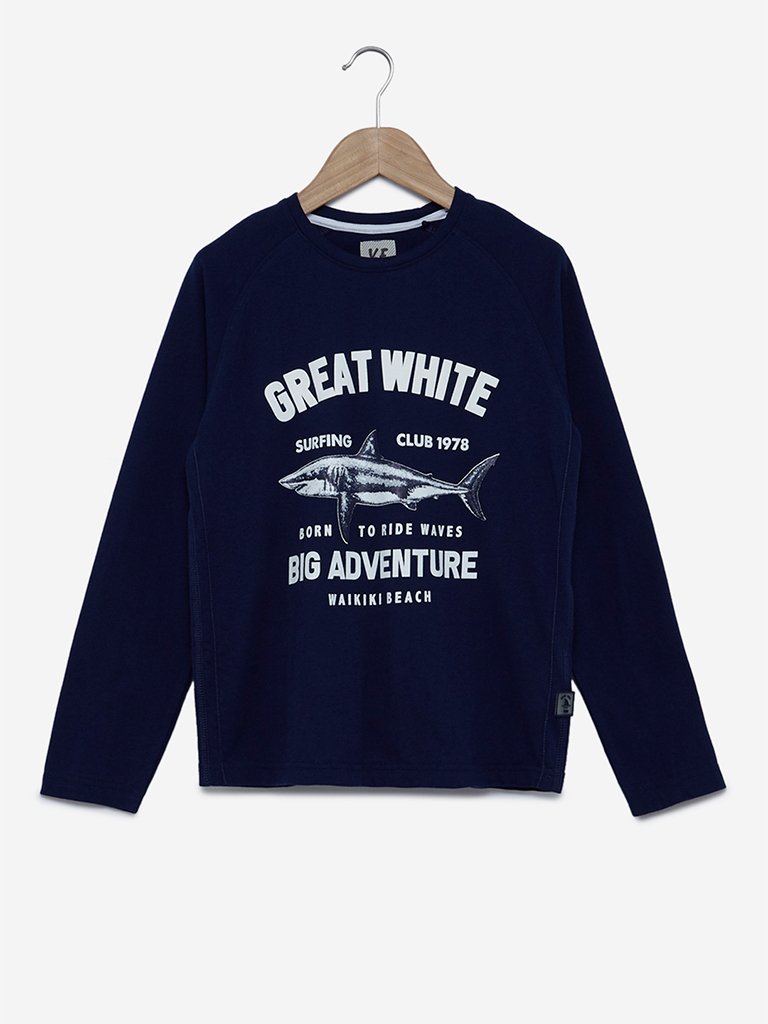 Y&F Kids Indigo Printed Crewneck T-Shirt