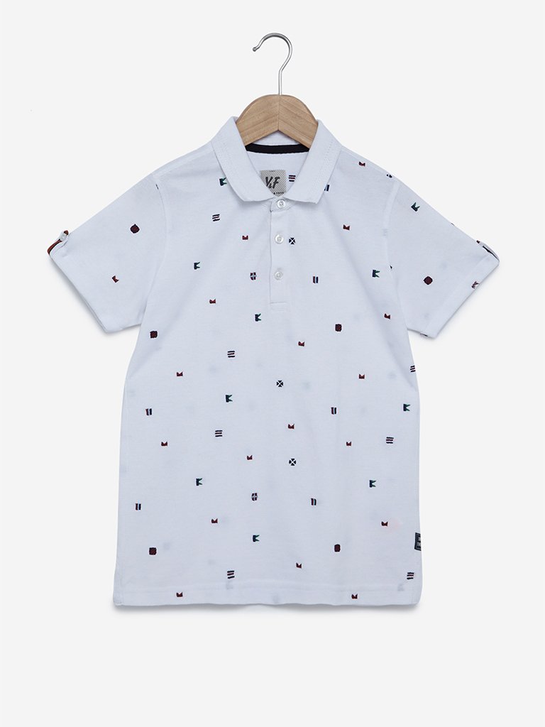 Y&F Kids White Embroidered Polo T-Shirt