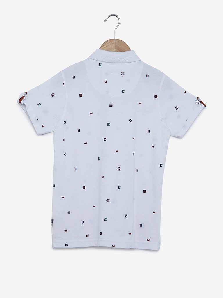 Y&F Kids White Embroidered Polo T-Shirt