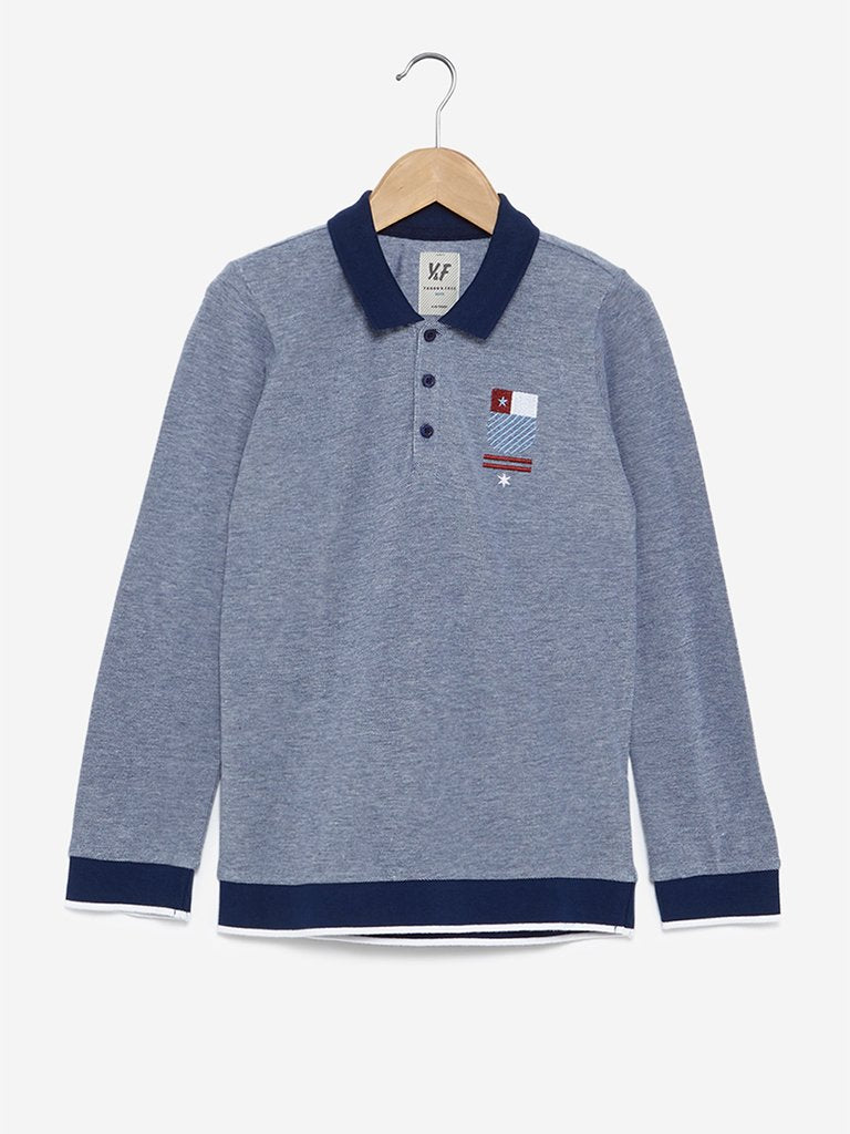 Y&F Kids Navy Pure-Cotton Polo T-Shirt