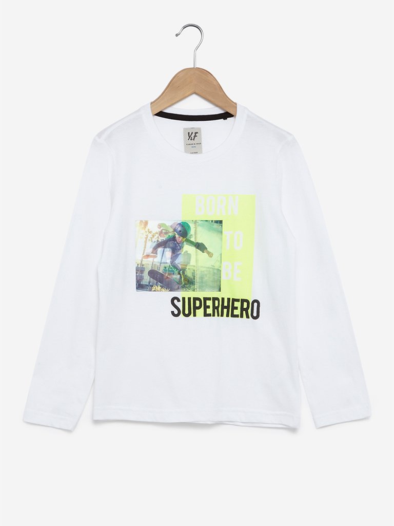 Y&F Kids White Graphic Print T-Shirt