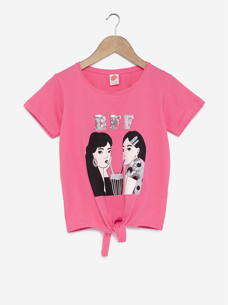 Y&F Kids Candy Pink Kate Printed T-Shirt