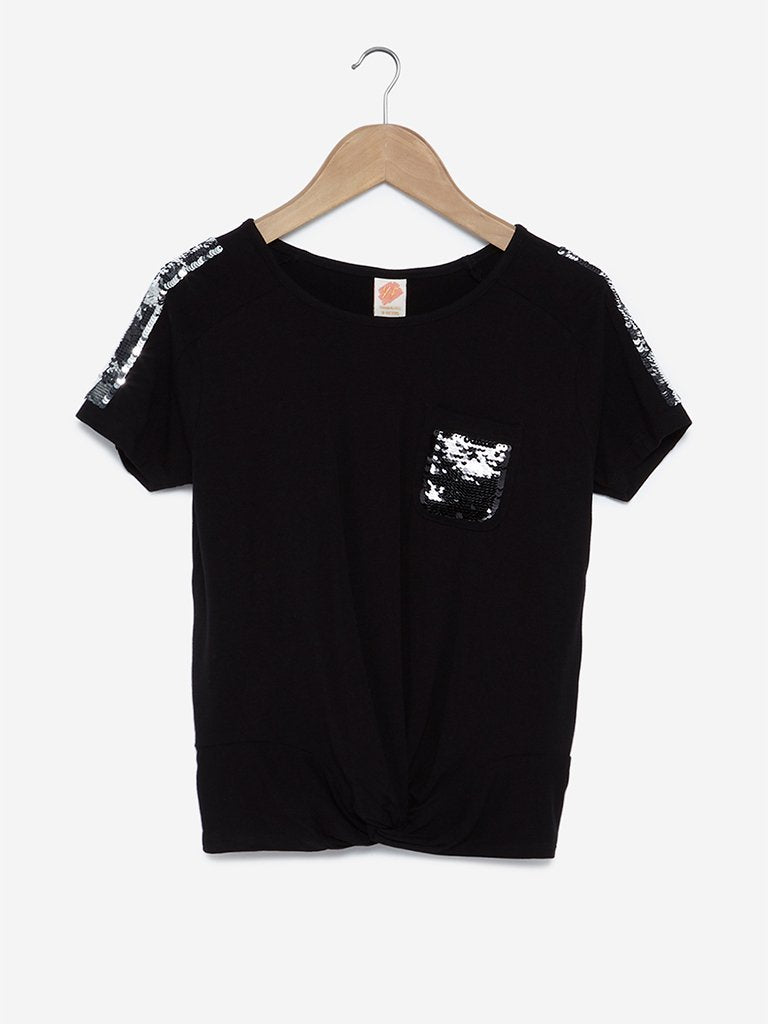 Y&F Kids Black Jess Flip-Sequin T-Shirt