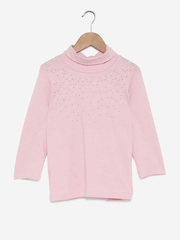 Y&F Kids Pink Pearl Accent Turtleneck Top
