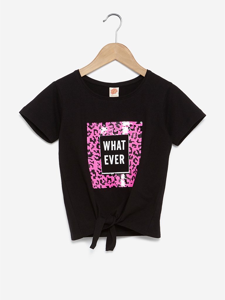 Y&F Kids Black Text Print Kate T-Shirt
