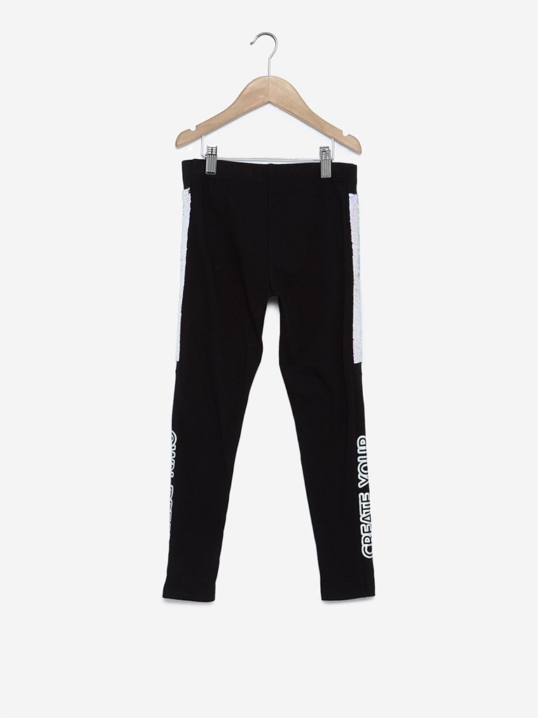 Y&F Kids Black Sequinned Leggings