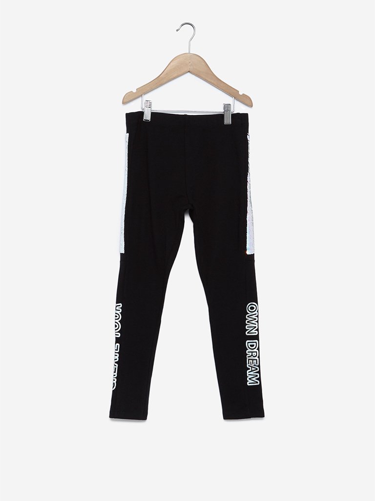 Y&F Kids Black Sequinned Leggings