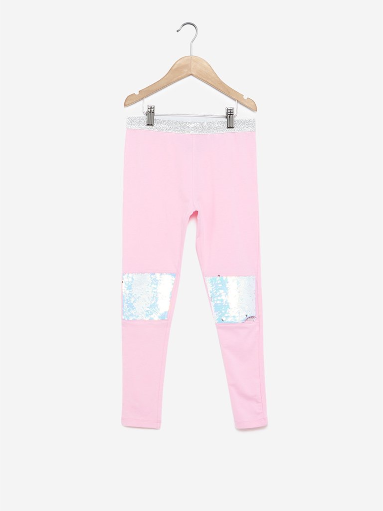 Y&F Kids Light Pink Reversible Sequin Leggings