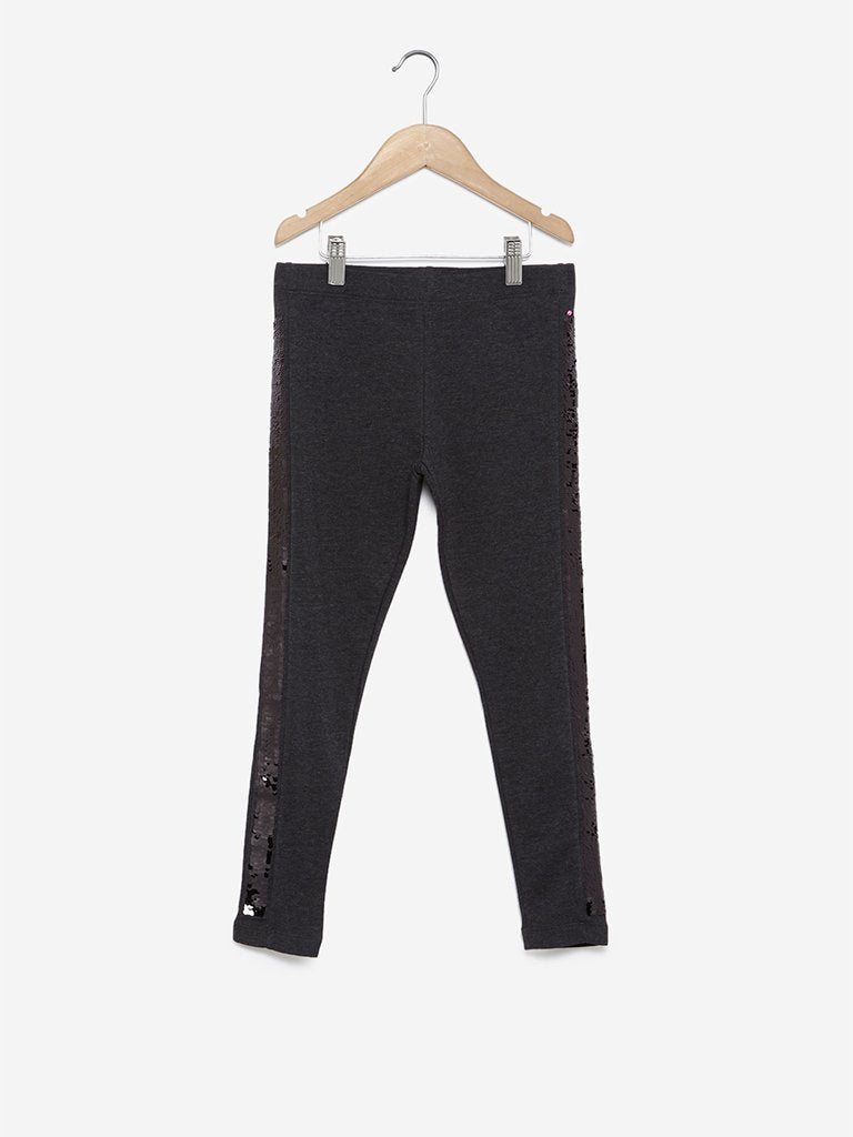 Y&F Kids Anthra Melange Sequinned Leggings