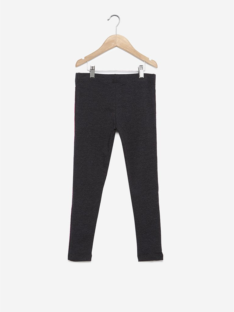 Y&F Kids Anthra Melange Sequinned Leggings