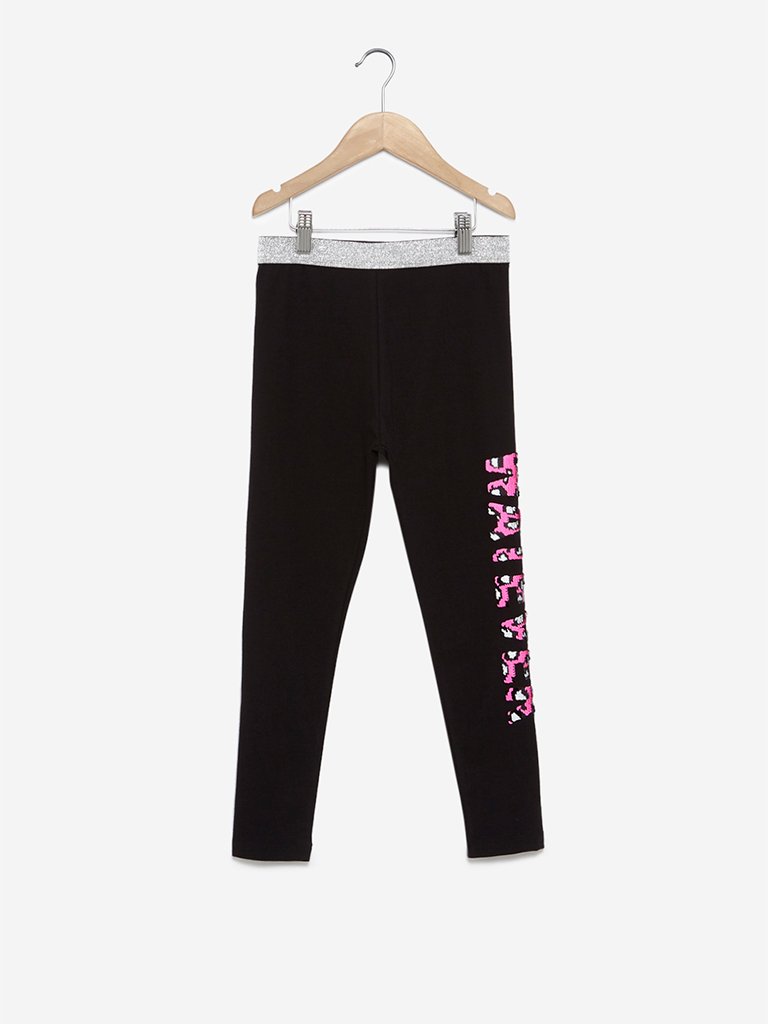 Y&F Kids Black Sequinned Leggings