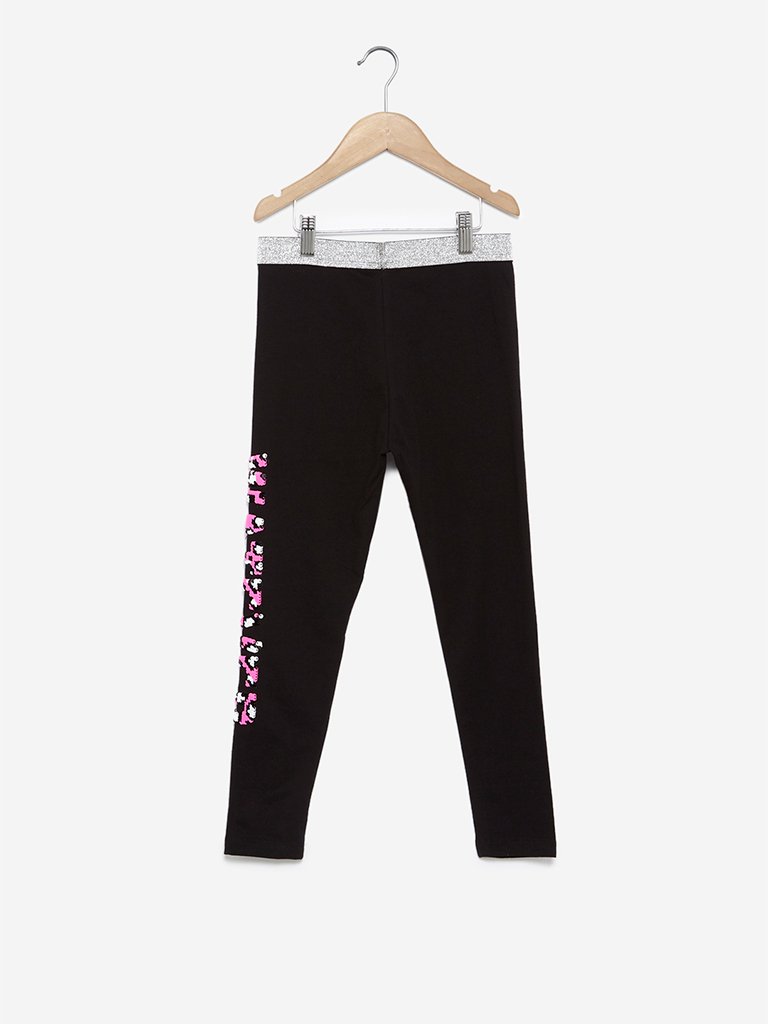 Y&F Kids Black Sequinned Leggings