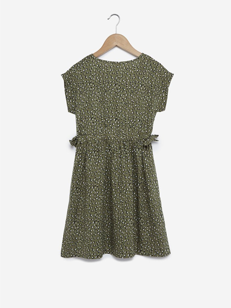 Y&F Kids Olive Printed Fit-And-Flare Dress