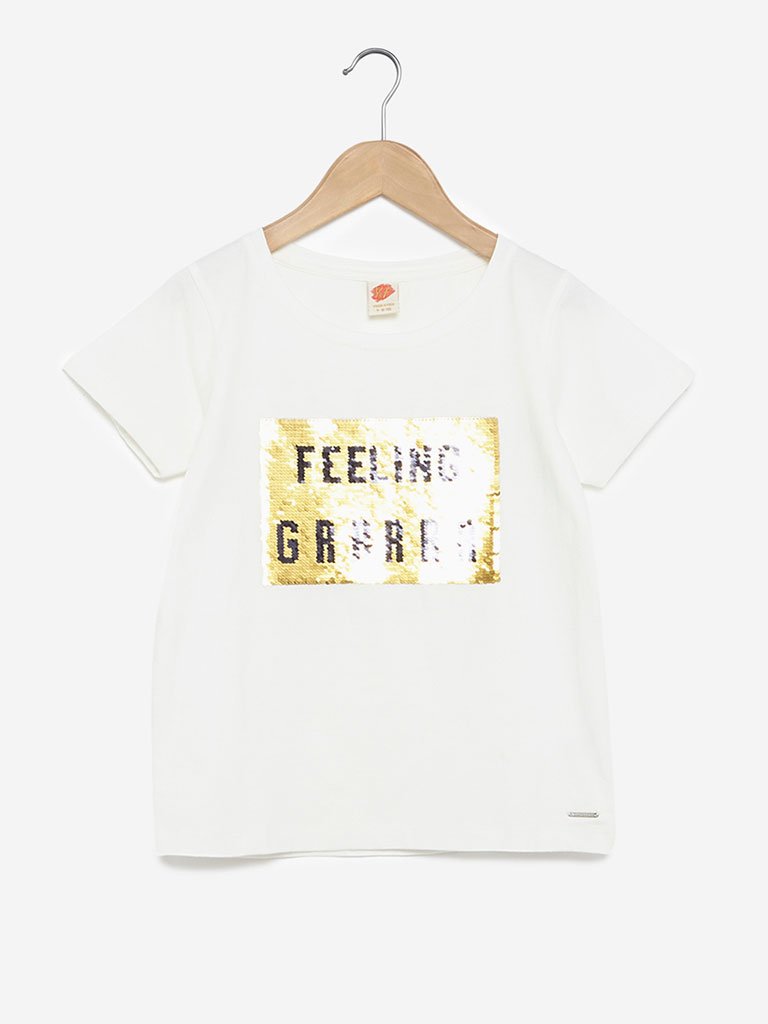 Y&F Kids White Sequinned T-Shirt