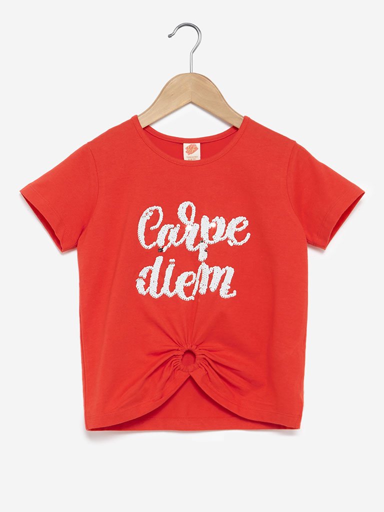 Y&F Kids Red Sequinned Natee T-Shirt
