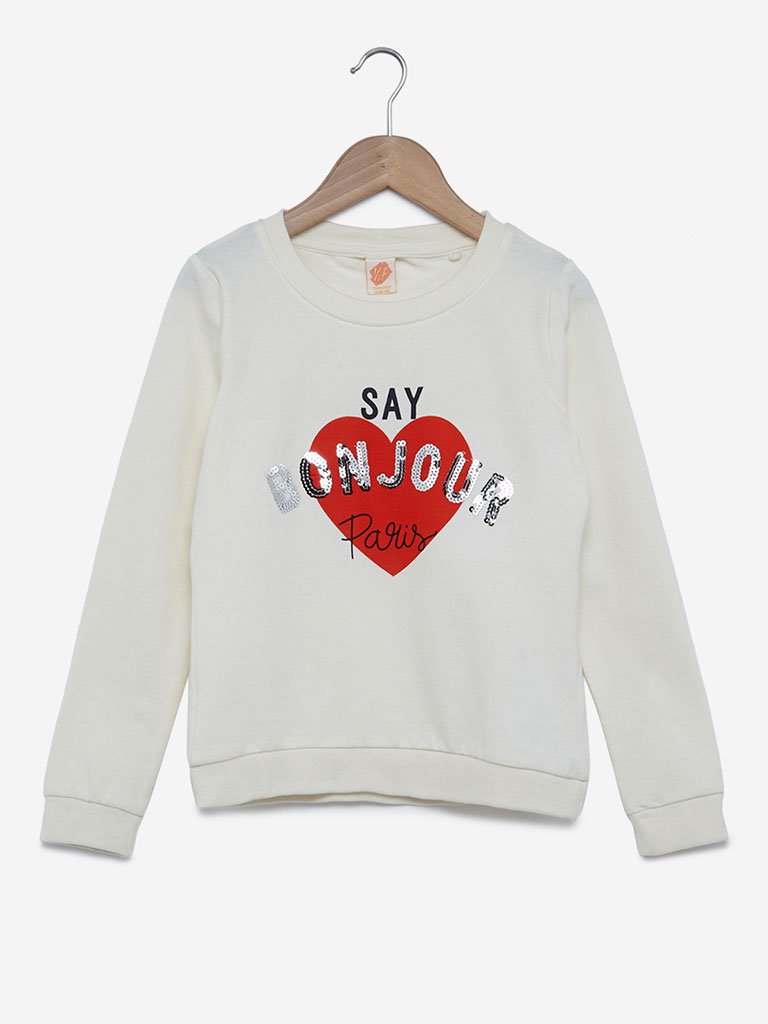 Y&F Kids Off-White Printed Cotton Sweatshirt