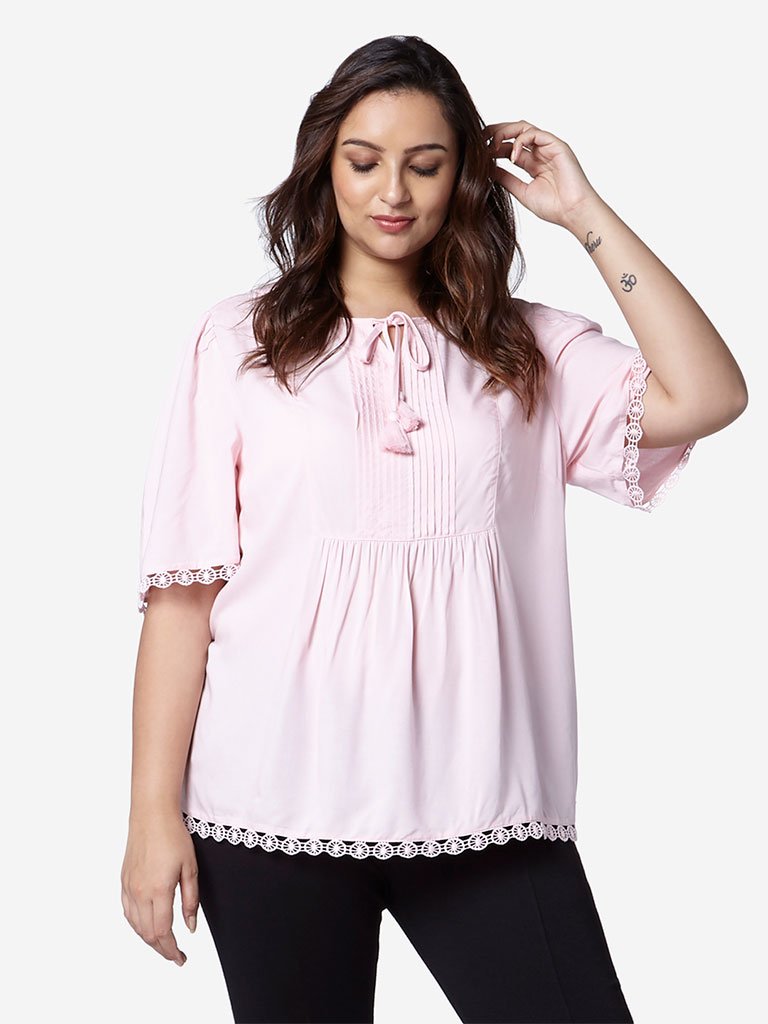 Gia Curve Light-Pink Crochet Adele Top