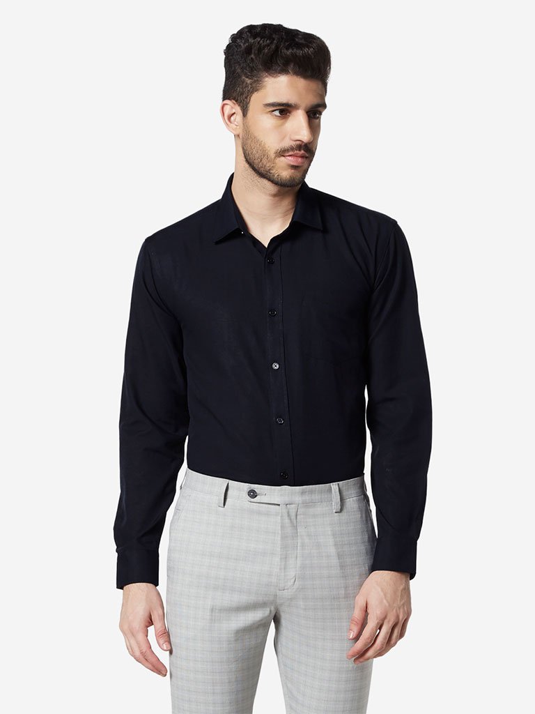 WES Formals Navy Relaxed Fit Shirt