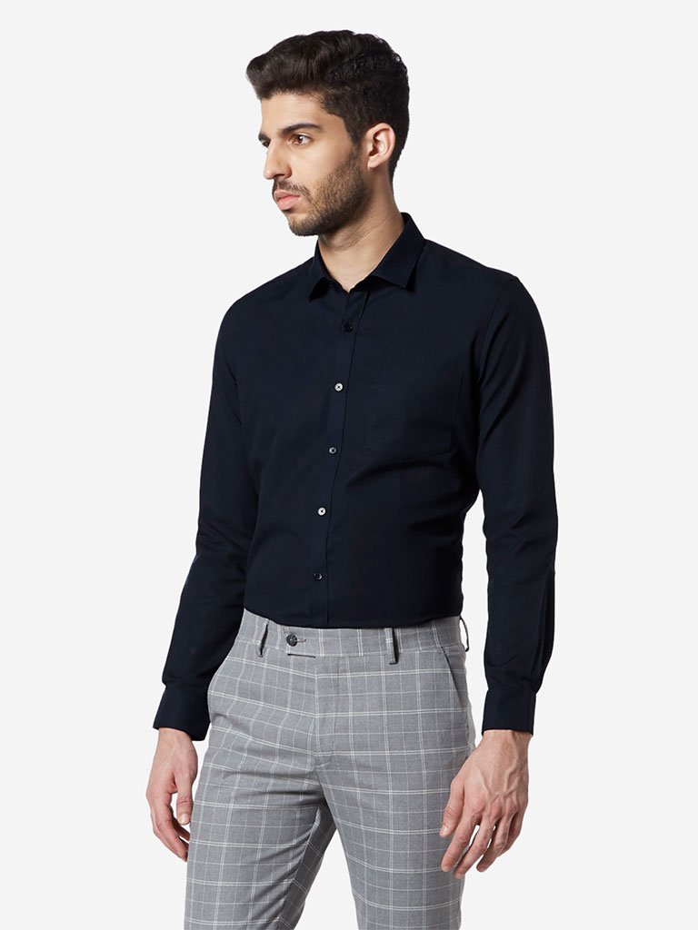 WES Formals Navy Slim Fit Shirt