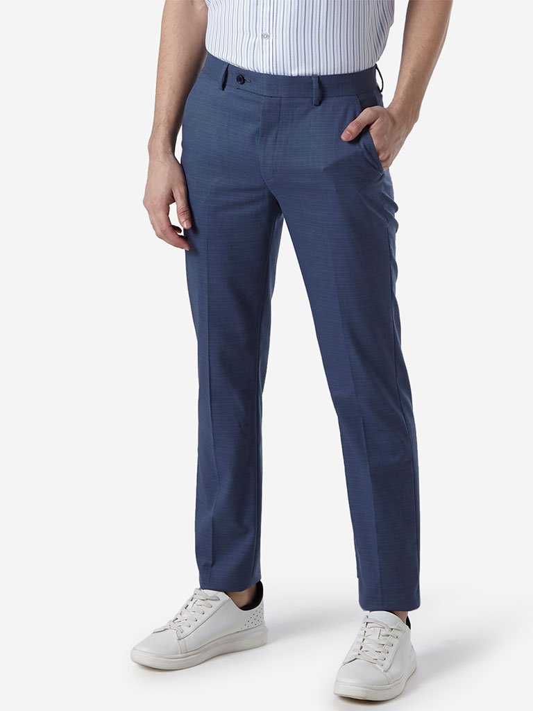 WES Formals Indigo Slim Fit Trousers