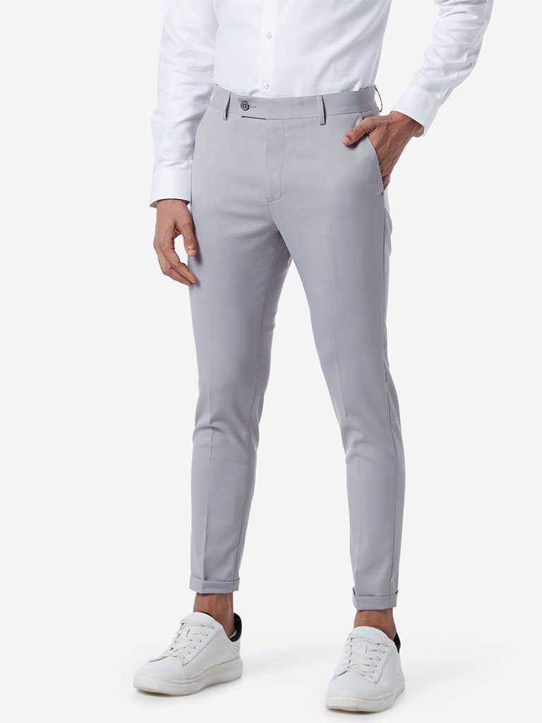 WES Formals Light Grey Carrot Fit Crop Trousers