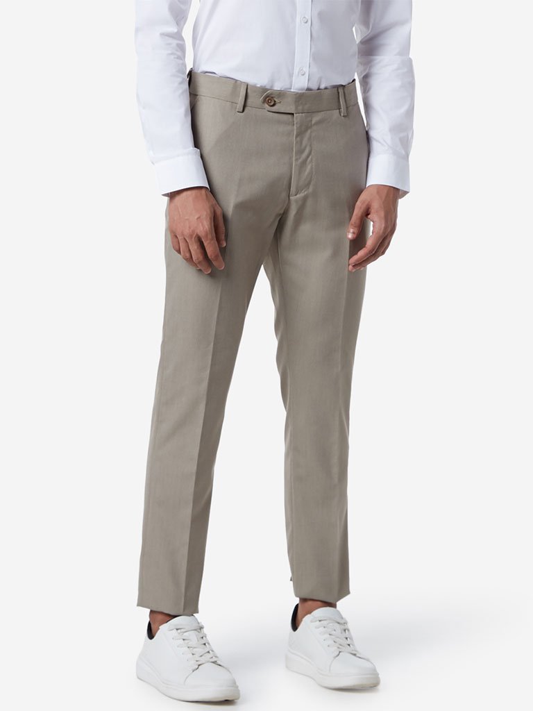 WES Formals Beige Relaxed Fit Trousers