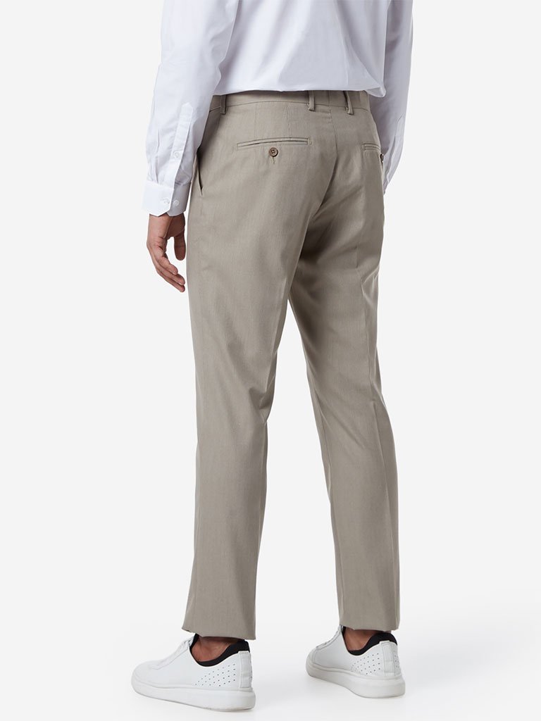 WES Formals Beige Relaxed Fit Trousers