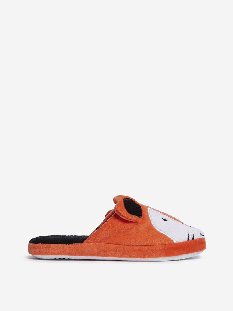 Yellow Kids Orange Tiger Print Bedroom Slippers