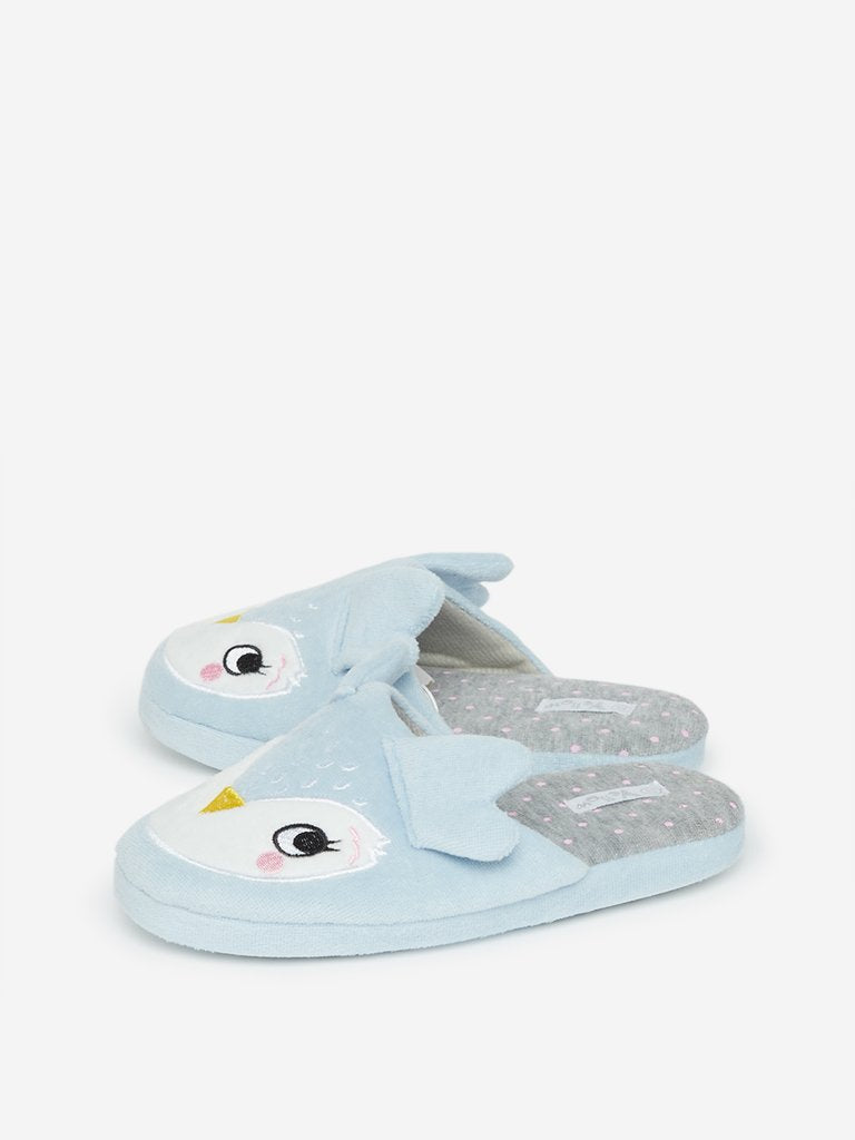 Yellow Kids Light Blue Owl Bedroom Slippers