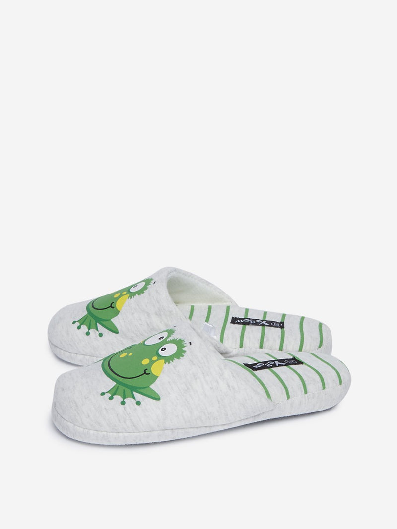 Yellow Kids Grey Frog Print Bedroom Slippers