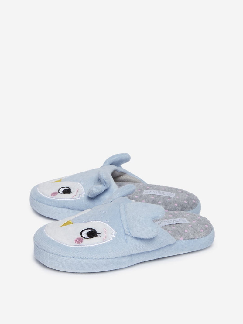 Yellow Kids Light Blue Owl Bedroom Slippers