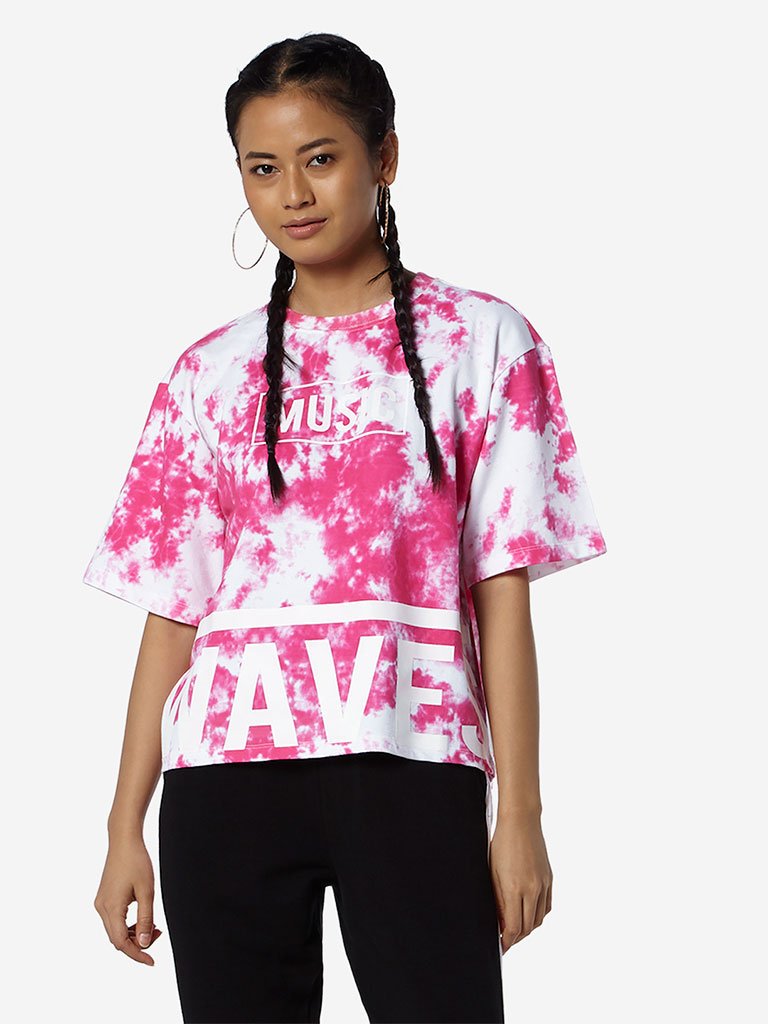 Studiofit Pink Tie-Dye Print Crewneck T-Shirt