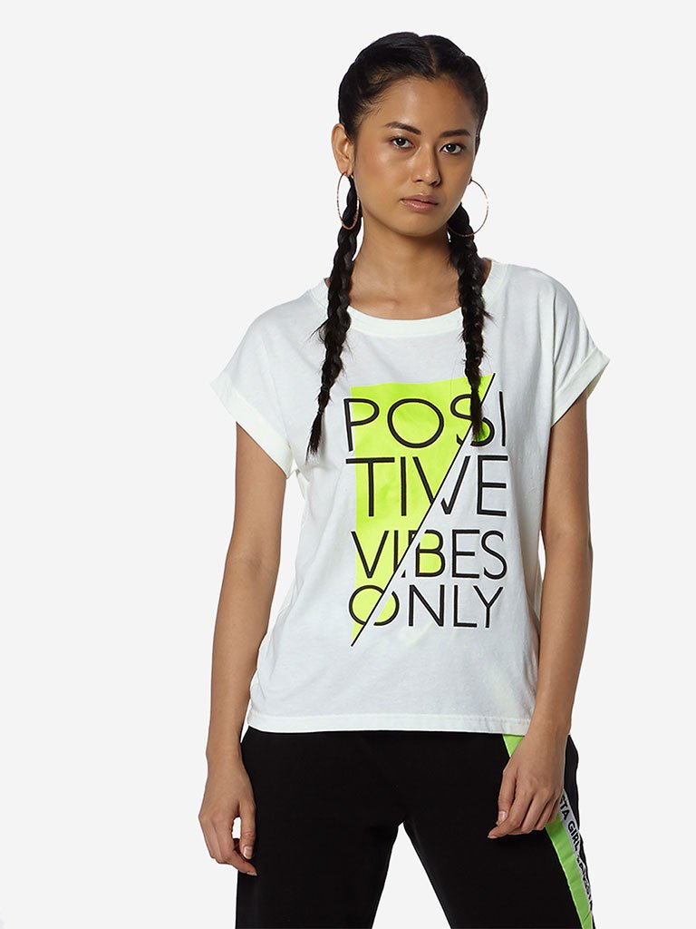 Studiofit White Text Pattern T-Shirt