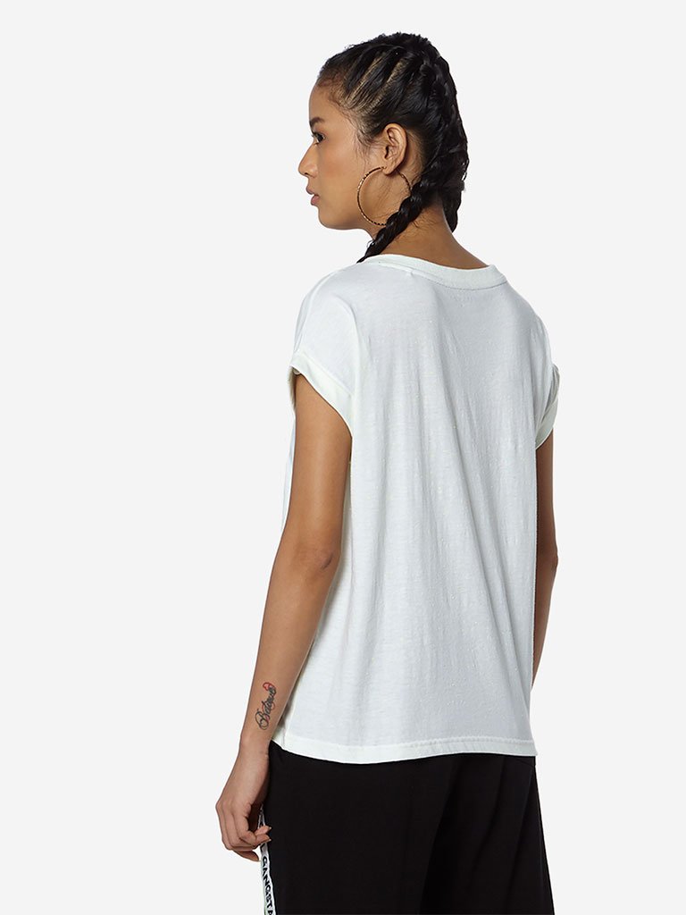 Studiofit White Text Pattern T-Shirt