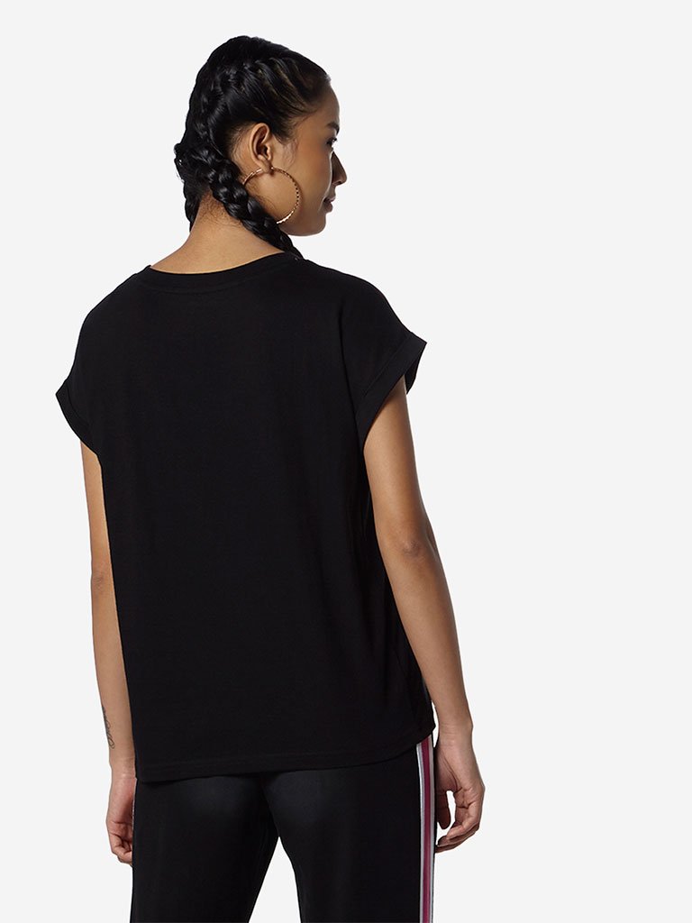 Studiofit Black Text Design T-Shirt