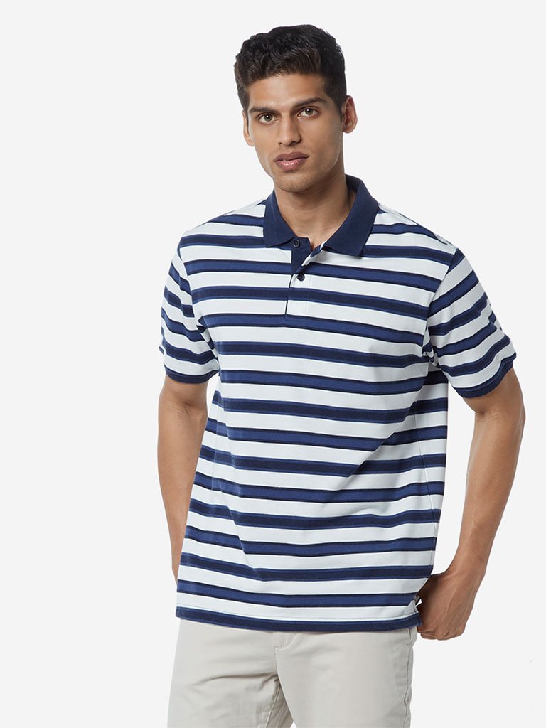 WES Casuals Indigo Relaxed Fit Polo T-Shirt