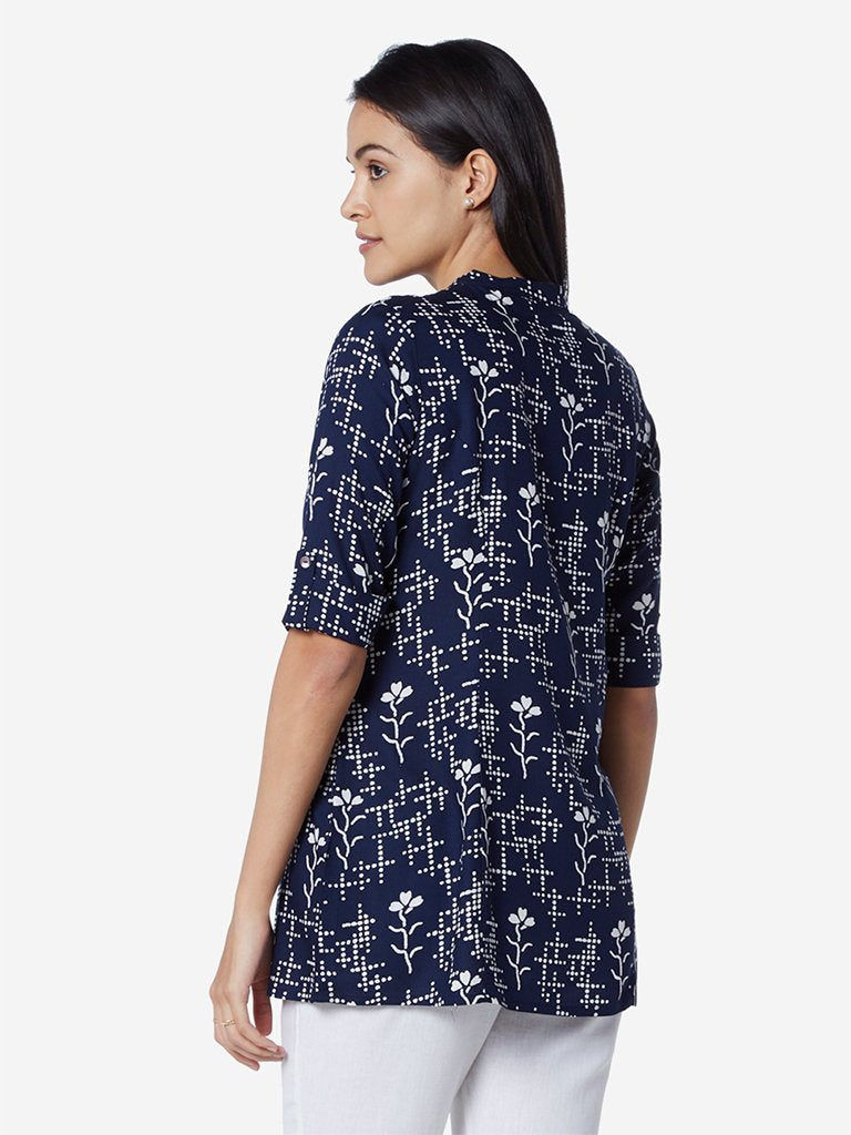 Utsa Indigo Printed A-line Ethnic Top