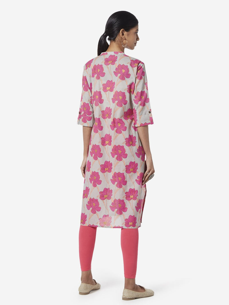 Utsa Grey Flower Printed Straight Kurta