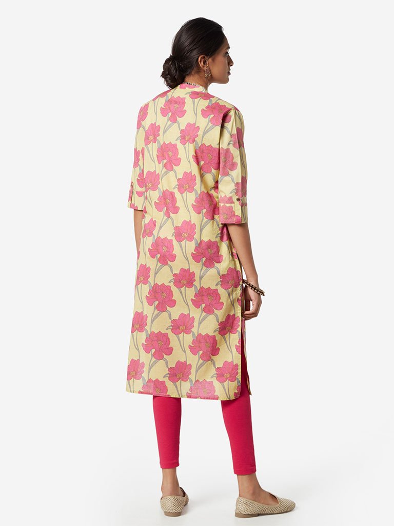 Utsa Yellow Floral Print Straight Kurta
