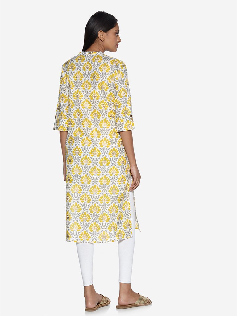 Utsa Yellow Floral Print Straight Kurta