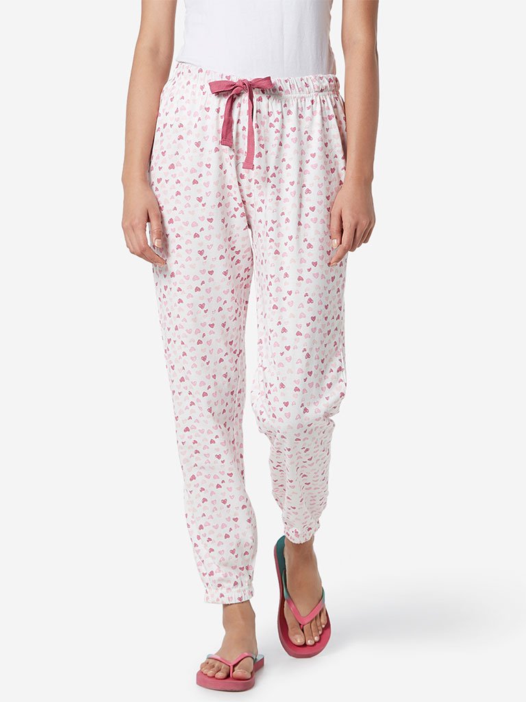Wunderlove White Heart Printed Pyjamas