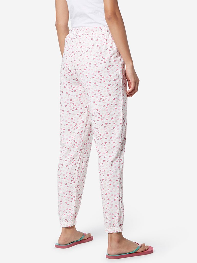 Wunderlove White Heart Printed Pyjamas