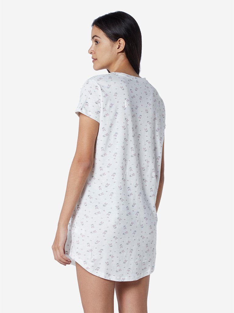 Wunderlove White Bunny Printed Nightdress